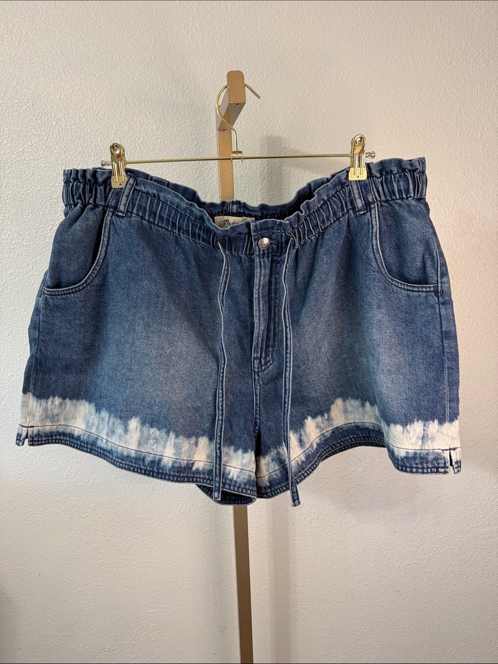 Madewell Indigo Tie-Dye Hem Elastic Waist Denim Shorts- Size XXL-NWT
